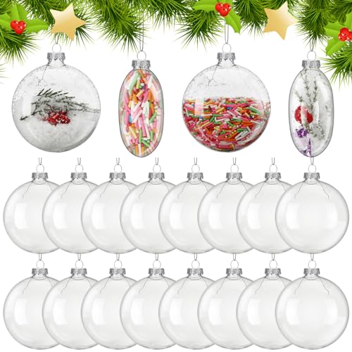24 Clear Glass Christmas Ornaments - DIY Holiday Tree Decorations 3.15 Inch