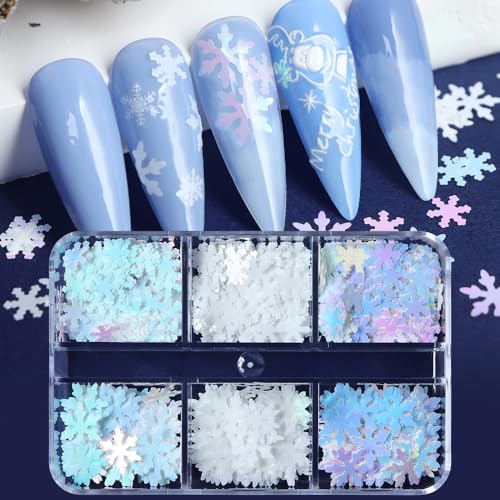OSTTMA 6 Grids Snowflake Nail Art Glitters 3D Christmas Sequins