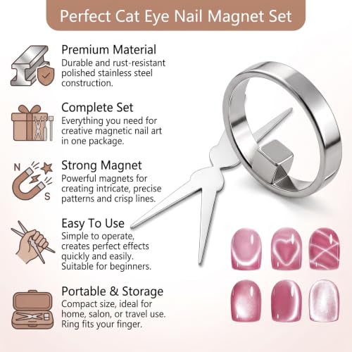 Cat Eye Nail Magnet Set - Hollow Ring, Square & French Y Magnets