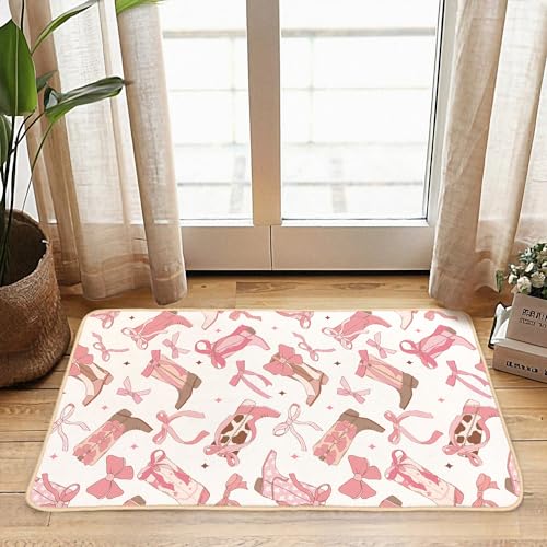 Preppy Pink Western Cowgirl Boots Door Mat - 29.5 x 15.7 Inch Indoor Rug
