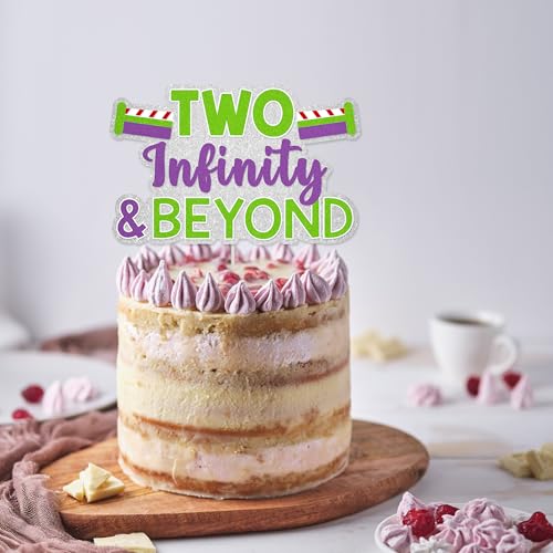 Two Infinity and Beyond Birthday Cake Topper - Glitter Decoration