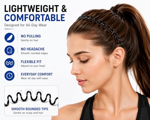 Metal Headbands for Men and Women - 2 Pack Non-Slip Wavy Hair Hoops