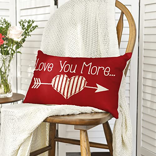 Valentine's Day Love Heart Throw Pillow Cover, 12x20 Inch Red Cushion Case