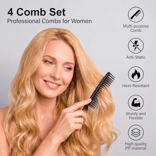JJUNW 3-Row Hair Comb Set - Curl Defining & Braid Take Down Tools (4 Pack)