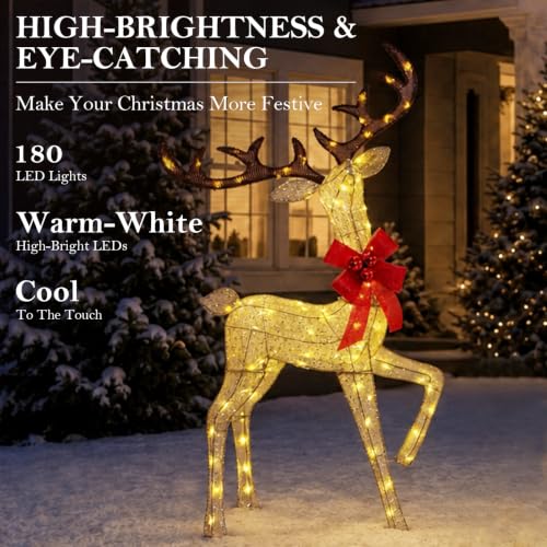 DrVIBES 3-Piece 4.3FT Gold 3D Lighted Christmas Reindeer Family Set - Outdoor Decor