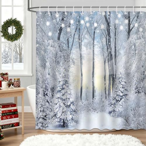 Winter Forest Shower Curtain 71x71 Inch - Waterproof Polyester Bathroom Decor