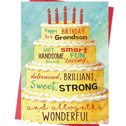 Grandson Birthday Card from Grandparents with Cute Cake Design