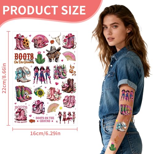 Boots on the Ground Western Temporary Tattoos - 8 Sheets Cowgirl Party Favors