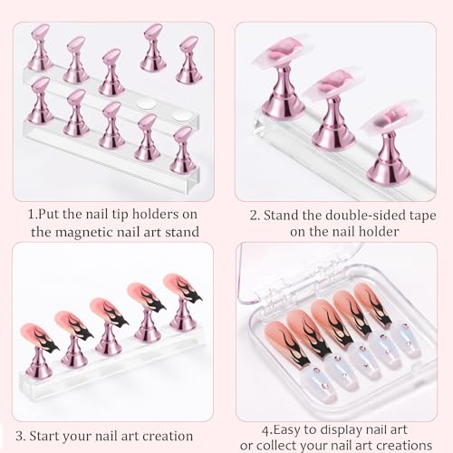 Magnetic Nail Art Practice Stand Holder with Double-Sided Tape Pink