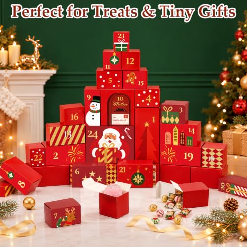 Red 24-Day Christmas Advent Calendar with Fillable Gift Boxes - DIY Holiday Countdown