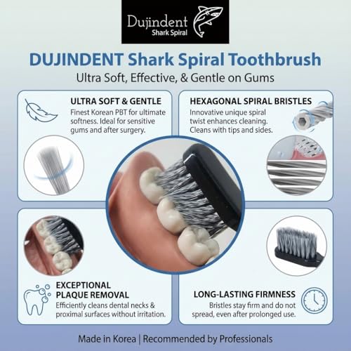 DUJINDENT Shark Spiral Ultra Soft Toothbrush for Sensitive Gums & Implants
