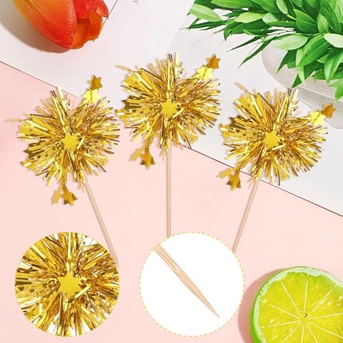 30 Pack Gold Foil Frill Cupcake Toppers for Birthday Parties