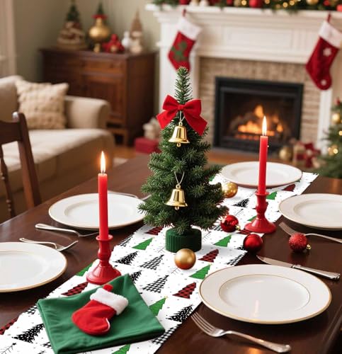 3-Pack Christmas Plastic Table Runners - 14x108 inches, Gingham Design