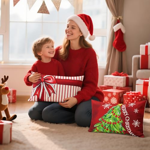 Soleebee 4-Pack Merry Christmas Linen Throw Pillow Covers, 16x24 Inch