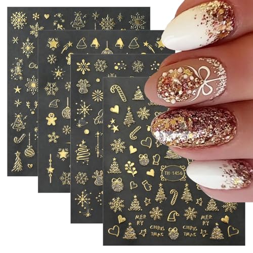Christmas Nail Art Stickers 4 Sheets Self-Adhesive Winter Decals