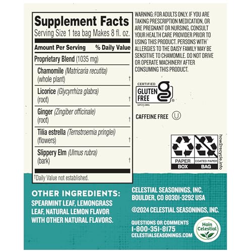 Celestial Seasonings Sleepytime Throat Tamer Herbal Tea - Caffeine Free, 20 Tea Bags (Pack of 1)