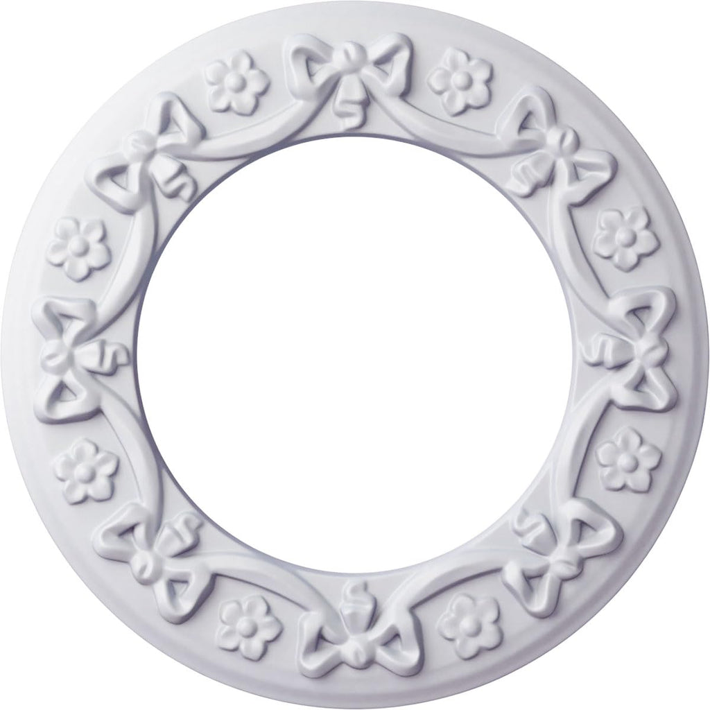 Ekena Millwork CM12RI Ribbon with Bow Ceiling Medallion, 12 1/4"OD x 7 1/2"ID x 7/8"P, Primed