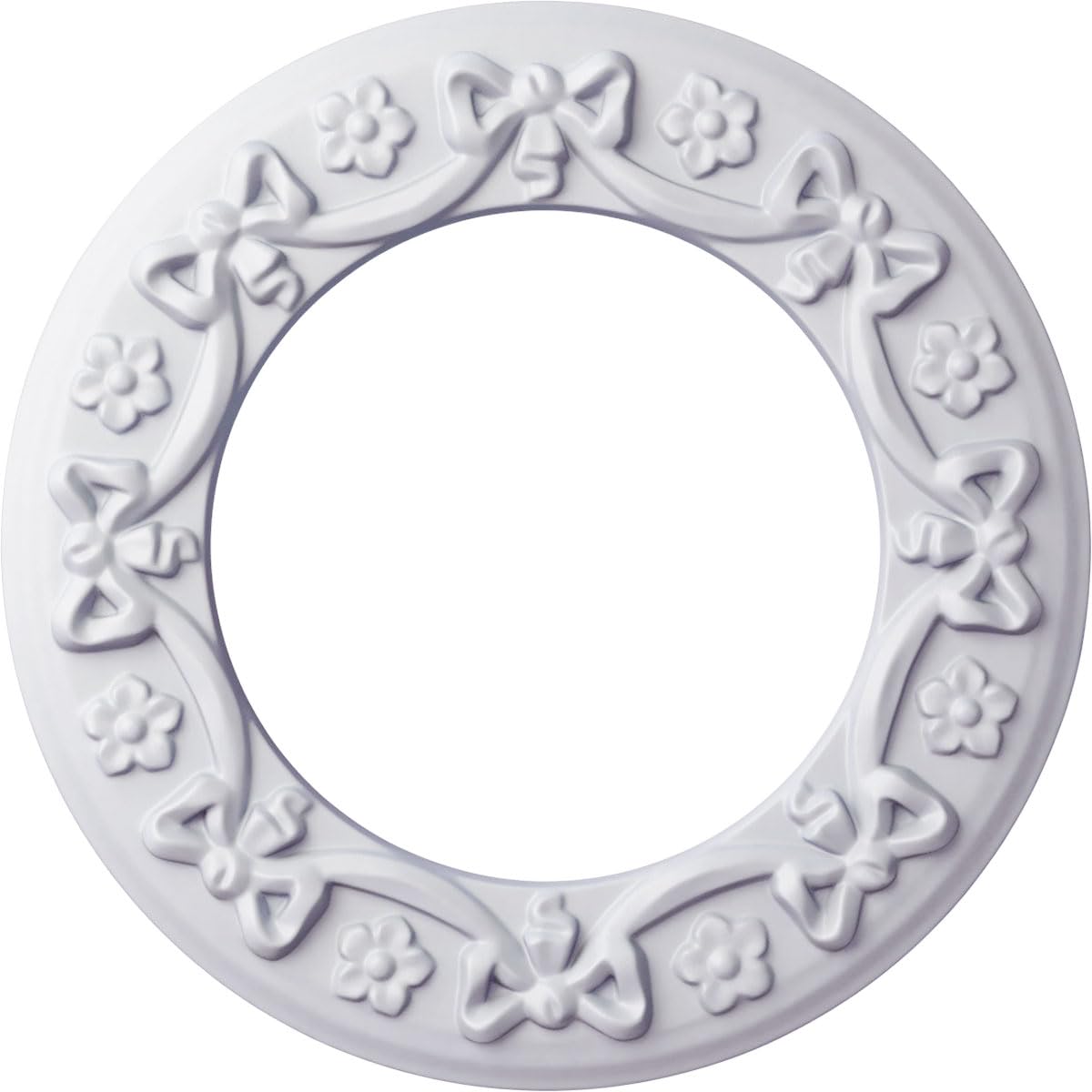 Ekena Millwork CM12RI Ribbon with Bow Ceiling Medallion, 12 1/4"OD x 7 1/2"ID x 7/8"P, Primed