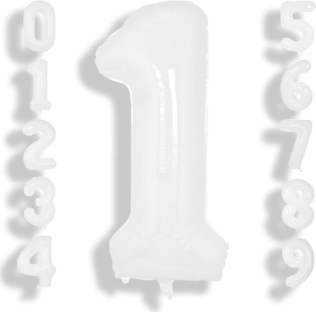 SUWEN 40-Inch White Giant Foil Number Balloons | 0-9 Mylar Birthday & Anniversary Party Decor