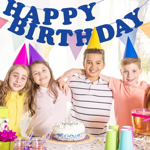 Navy Blue Happy Birthday Banner Sign for Kids and Adults Party Decorations