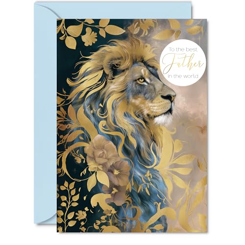 Majestic Gold Lion Birthday Card for Father | 5x7 Inch Greeting