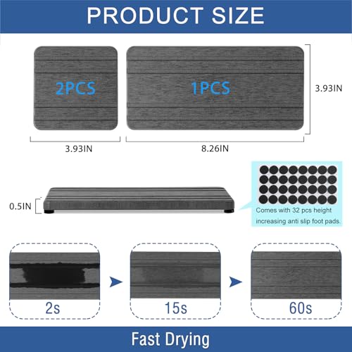 3-Piece Diatomite Stone Sink Tray Set - Dark Gray Stripe, Fast Drying Coasters for Kitchen & Bathroom