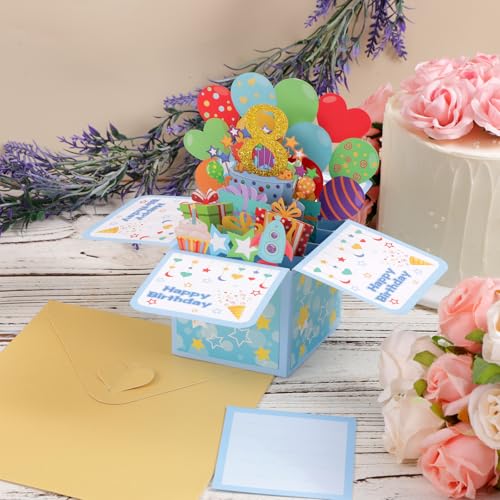 Penitue 3D Pop-Up Birthday Card Box with Balloons and Gift Design