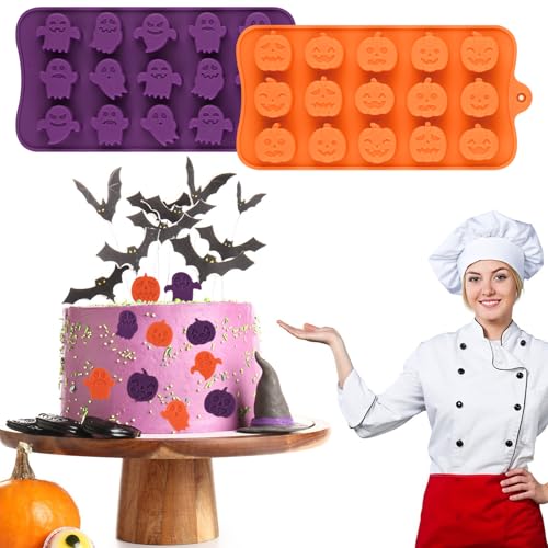 4-Pack Halloween Silicone Candy Molds - Pumpkin & Ghost Shapes