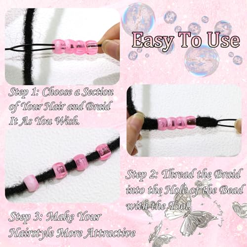 NAISKA Pink Hair Beads for Kids 90 Pcs Acrylic Pony Beads for Braids