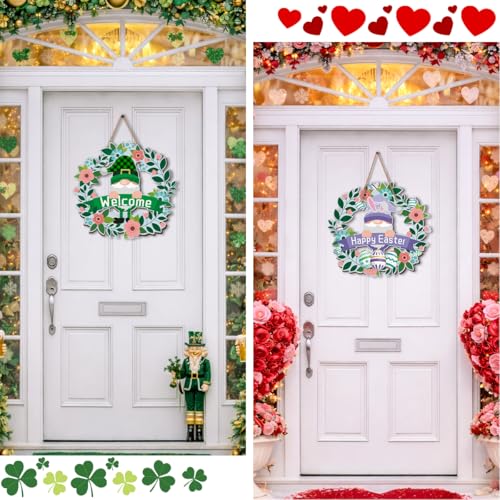 Easter Gnome Door Hanging Sign - Double-Sided Spring Porch Decor 12"
