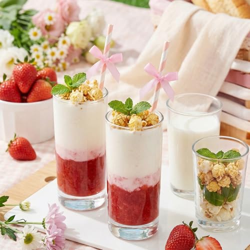 20 Pcs Pink Bow Paper Straws - Eco-Friendly 7.7" Straws for Parties