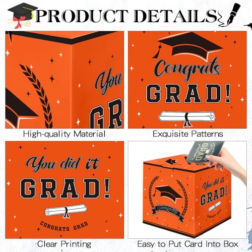 2026 Graduation Card Box - Orange Grad Holder for Party Decor