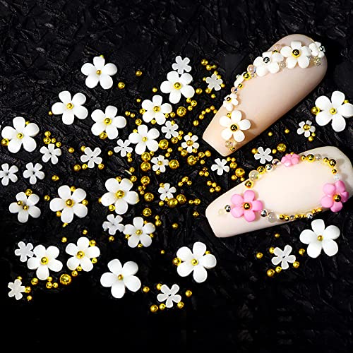 3D Flower Nail Charms with Pearls and Caviar Beads, 400Pcs DIY Manicure