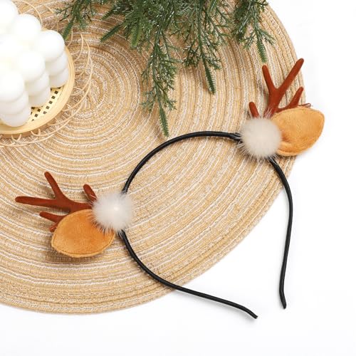 Etercycle Christmas Reindeer Antlers Headband, Cute Brown Elk Hair Accessory