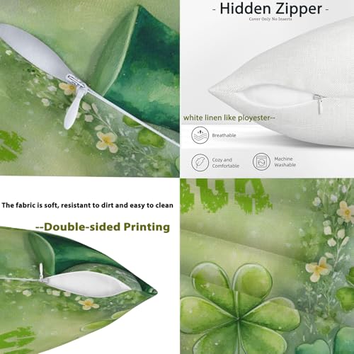 St. Patrick's Day Throw Pillow Covers 16x16 Inch Shamrock Clover Cases 2 Pack