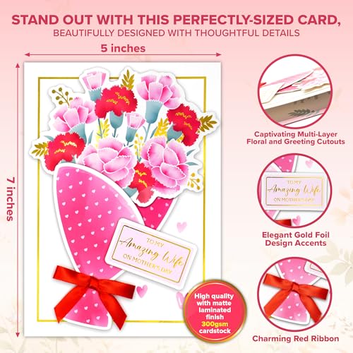 Gold Foil Mother's Day Card for Wife - 5x7in with Stickers