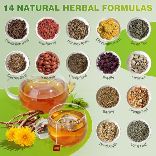 QUMIOBU Dandelion Herbal Tea - Liver & Kidney Detox Blend, 30 Tea Bags