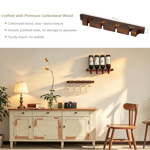 MITIME Wall Mounted Wooden Wine Rack for Red Wine & Champagne Glasses - Variation 1