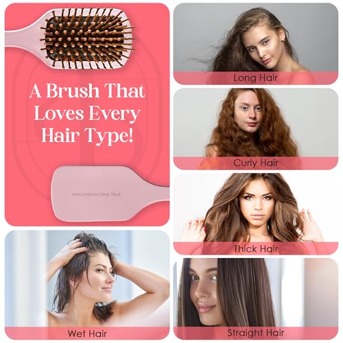 Air Beauty Wooden Paddle Hair Brush with Nylon Bristles and Scalp Massager