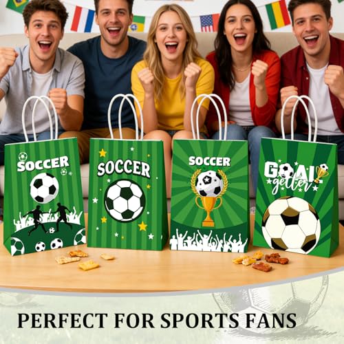Dimore 12 Pcs Soccer Paper Gift Bags with Handles for Party Favors