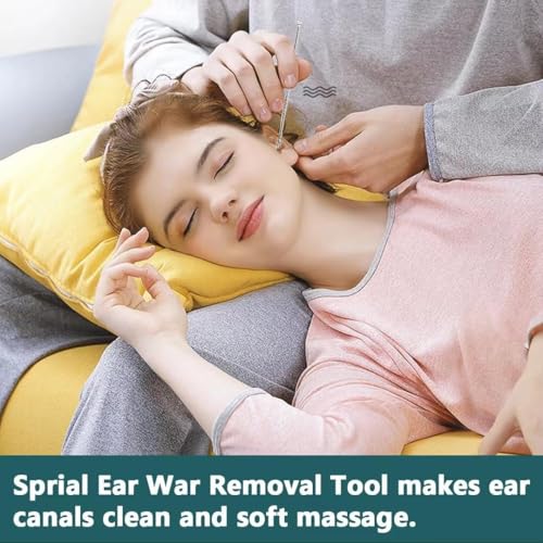 LUXXII Stainless Steel Ear Wax Removal Tool Kit - 2 Pack Reusable Ear Spoon Cleaner with Spiral Spring and Loop Scoop