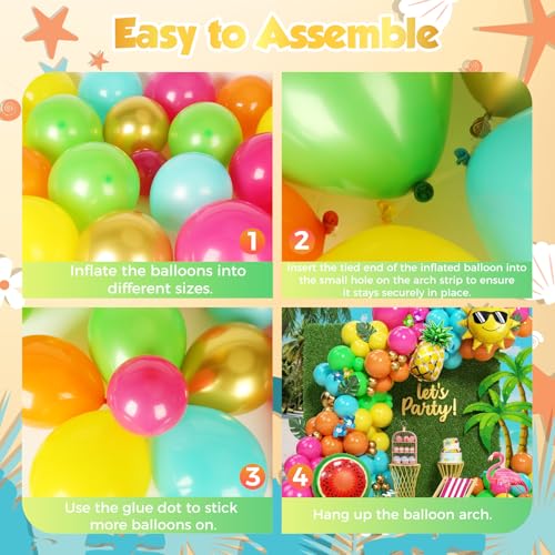 Tropical Hawaiian Balloon Garland Arch Kit - 152pcs Hot Pink Orange Yellow