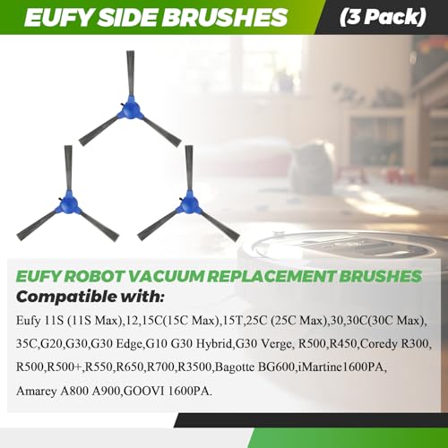 Eufy RoboVac Side Brush Replacement - 3 Pack for Models 11S, 12, 15T, 30C & More