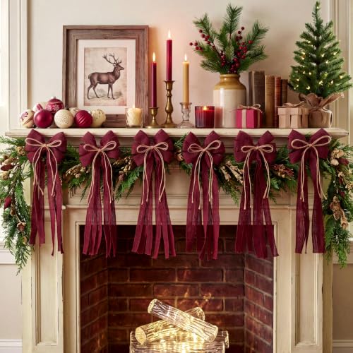 12 Pack Rustic Burlap Christmas Bows for Holiday Decor