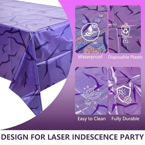 Iridescent Holographic Tablecloth 2-Pack, Purple Lightning Party Table Cover