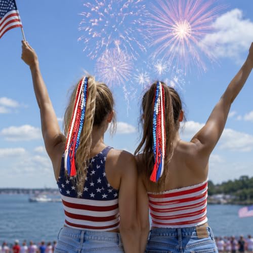 Uintoon 4th of July Patriotic Headband & Sequin Tassel Hair Ties Set