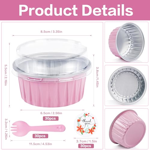Pink Mini Cake Pans with Lids - 30Pcs Aluminum Foil Baking Set