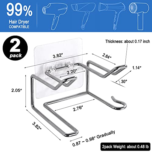 Hair Dryer Holder Wall Mount - 2 Pack Self-Adhesive Storage Rack