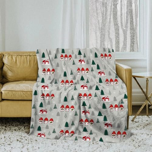 JOOCAR Christmas Throw Blanket 40x50 Inch - Soft Flannel Gnome & Snowflakes