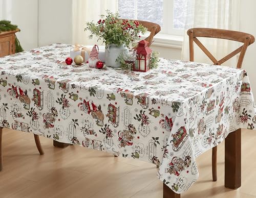 Newbridge Vintage Christmas Vinyl Tablecloth 60 x 120 Inch Rectangular with Flannel Backing